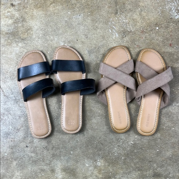 GAP and Old Navy Black and Tan Slide Sandals with Dual Straps 
Size: 8 - Picture 1 of 9